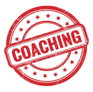 Kırmızı grungy vintage yuvarlak kauçuk damga üzerinde koçluk metni.