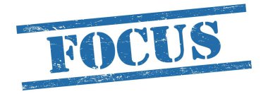Mavi grungy vintage kauçuk damga üzerine FOCUS metin.