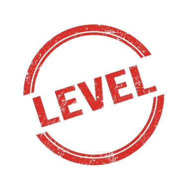 Kırmızı grungy vintage yuvarlak damgalı LEVEL metin.