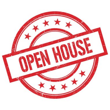 Açık Ev metni kırmızı, yuvarlak, lastik damga üzerine yazılmış.