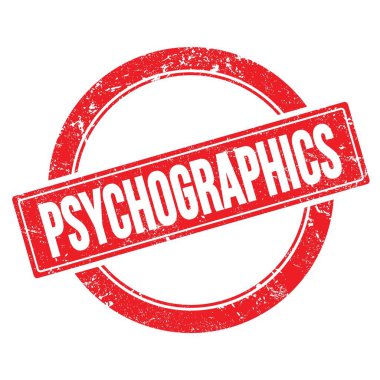 Kırmızı grungy yuvarlak vintage pul üzerine PSYCHOGRAPHICS metin.