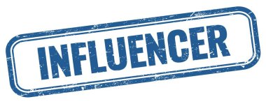 Mavi grungy vintage dikdörtgen damgalı INFUENCER metin.