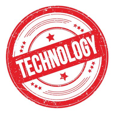Kırmızı yuvarlak grungy desen damgası üzerine TECHNOLOGY metin.