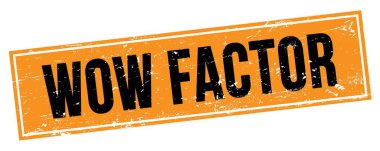 Wow FACTOR siyah turuncu grungy dikdörtgen işareti üzerine metin.