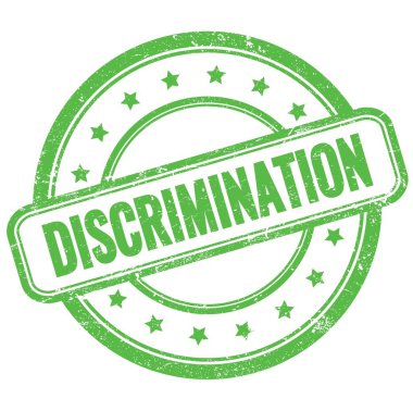 DISCRIMINATION Yeşil vintage grungy yuvarlak kauçuk damga metni.