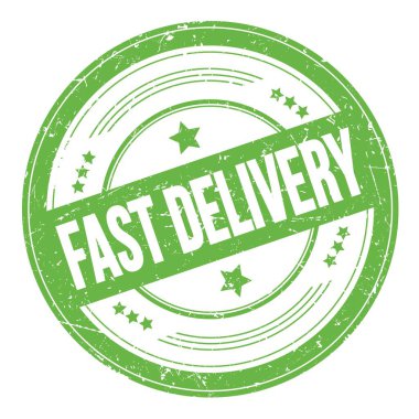 Yeşil yuvarlak, çirkin desen damgalı Hızlı DELIVERY metni.