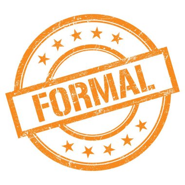 Turuncu yuvarlak vintage kauçuk damgalı formaL metin.