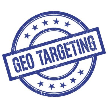 GEO TARGETING mavi yuvarlak vintage kauçuk damga üzerine yazılmış metin.