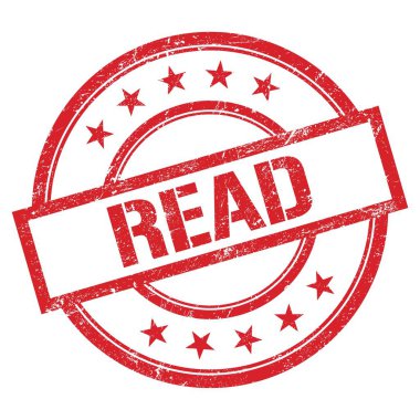 Kırmızı yuvarlak plastik damga üzerine yazılmış metni oku.