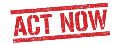 ACT Now kırmızı grungy dikdörtgen mühür işareti üzerine metin.
