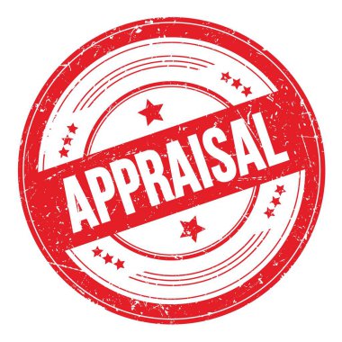 Kırmızı yuvarlak grungy desen damgalı ApPPRAISAL metin.