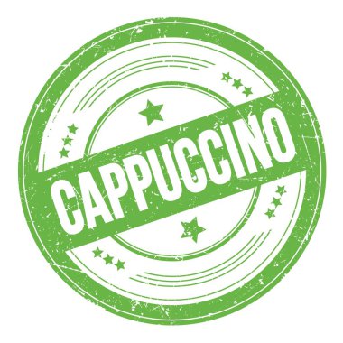 Yeşil yuvarlak grungy doku damgası üzerine CapPPUCCINO metni.