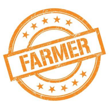 FARMER metni turuncu yuvarlak vintage kauçuk damga üzerine yazılmış.