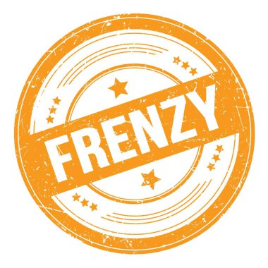 Turuncu yuvarlak grungy desen damgalı FRENZY metin.
