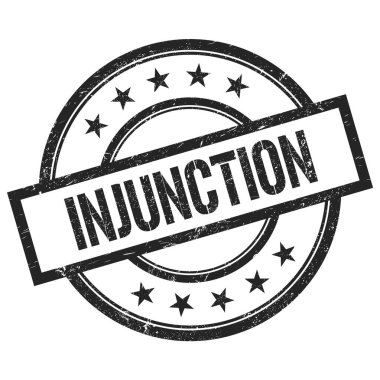 Siyah yuvarlak vintage kauçuk damga üzerine yazılmış INJUNCTION metni.
