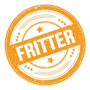 Turuncu yuvarlak grungy doku damgası üzerine FRITTER metni.