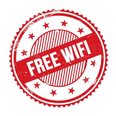 Kırmızı grungy zig zag kenarları yuvarlak damgalı özgür WIFI metin.