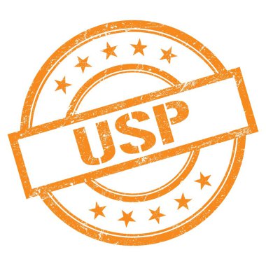 USP metin turuncu yuvarlak vintage kauçuk damga ile yazılmış.