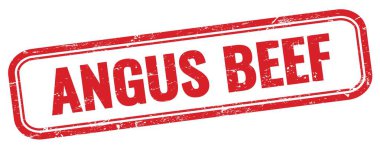 Kırmızı grungy dikdörtgen damgalı ANGUS BEEF metni.