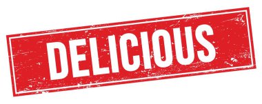 Kırmızı grungy dikdörtgen damga işareti üzerinde DELICIOUS metin.