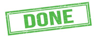 DONE text on green grungy vintage rectangle stamp.