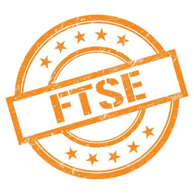 Turuncu yuvarlak vintage kauçuk damgalı FTSE metni.