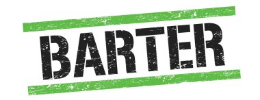 Siyah yeşil grungy çizgileri üzerinde BARTER metin işareti.