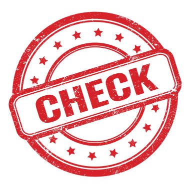 Kırmızı grungy vintage lastik damga üzerinde CHECK metin.
