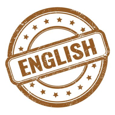 Kahverengi grungy vintage yuvarlak kauçuk damga üzerine ENGLISH metin.
