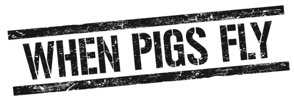 WHEN PIGS FLY text on black grungy rectangle stamp sign.