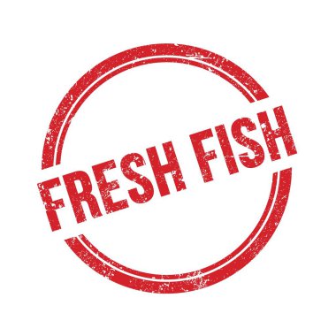FRESH FISH kırmızı grungy vintage yuvarlak pul üzerine yazılmış metin.