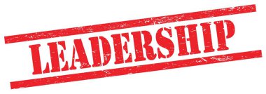 Kırmızı grungy dikdörtgen vintage damgalı Leadership metni.