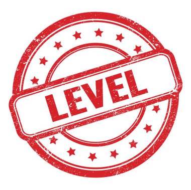 LEVEL metin üzerinde kırmızı grungy vintage yuvarlak kauçuk damga.