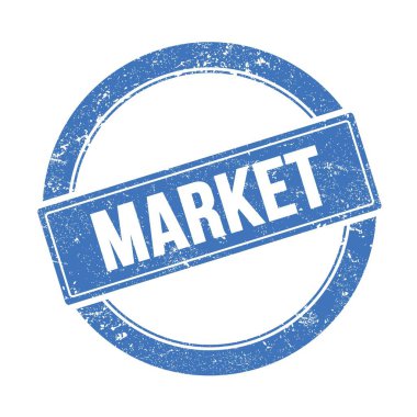 Mavi grungy round vintage pulu üzerine MARKET metni.