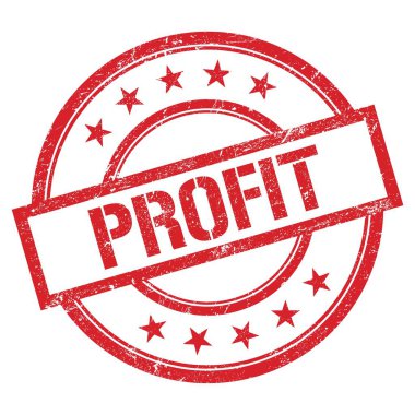 Kırmızı yuvarlak plastik damga üzerine yazılmış PROFIT metni.