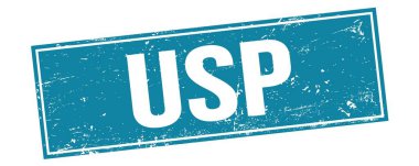 Mavi grungy dikdörtgen damga işareti üzerinde USP metin.