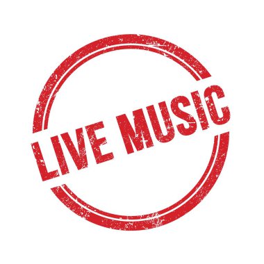 Kırmızı grungy vintage yuvarlak damga üzerine yazılmış LIVE MÜZİK metin.