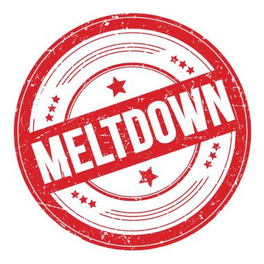 MELTDOWN kırmızı yuvarlak dokuma damgası üzerine metin.