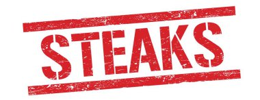 Kırmızı grungy dikdörtgen damga işareti üzerindeki STEAKS metni.