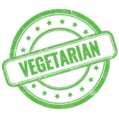 VEGETARIAN 'ın yeşil, eski, kirli, yuvarlak, lastik damga üzerine metni.