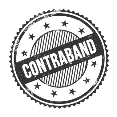 Siyah grungy zig zag kenarları üzerine yazılmış CONTRABAND metni yuvarlak pul.