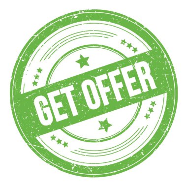 Yeşil yuvarlak, kirli doku damgası üzerine teklif metni al.