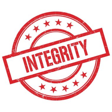 Kırmızı yuvarlak vintage kauçuk damga üzerine yazılmış INTEGRITY metin.