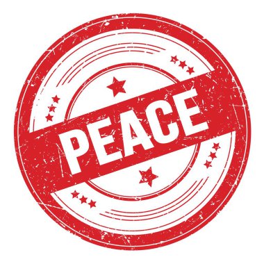 Kırmızı yuvarlak grungy doku damgası üzerine barış metni.