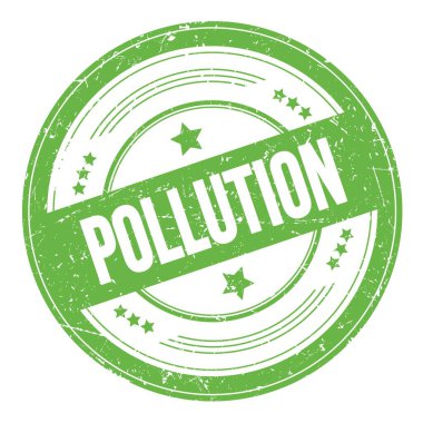 Yeşil yuvarlak grungy doku damgası üzerine POLUTION metni.