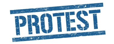 Mavi grungy satır damgası üzerine PROTEST metni.