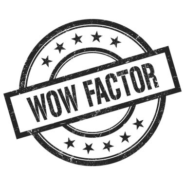 Wow FACTOR metin siyah yuvarlak vintage kauçuk damga üzerine yazılmış.