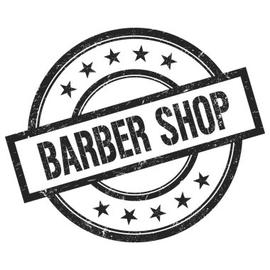 BARBER ShoP metin siyah yuvarlak vintage kauçuk damga üzerine yazılmış.