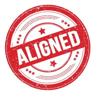 Kırmızı yuvarlak grungy doku damgası üzerine ALIGNED metin.