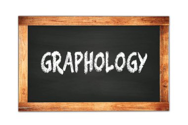 Siyah ahşap çerçeve okul tahtasına yazılmış GRAPHOLOGY metin.